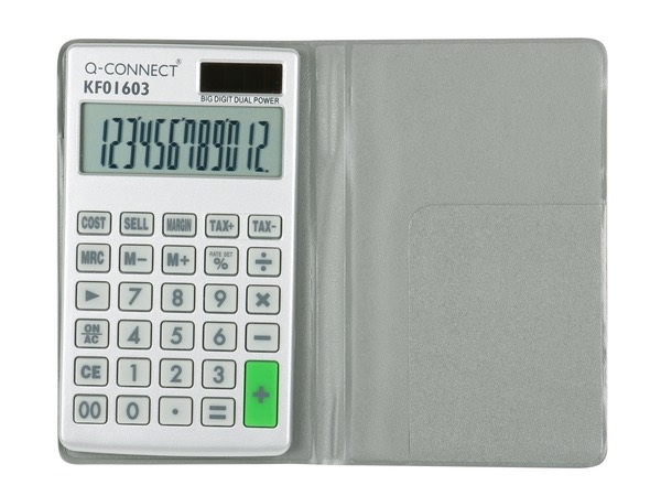 Q-Connect Taschenrechner mit Solar- und Batteriebetrieb, 12-stellig